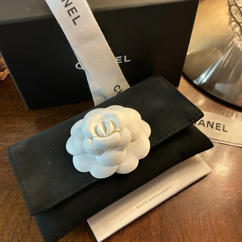 Beautiful Chanel Camellia Coco Mark Coin Case Wallet Light Blue